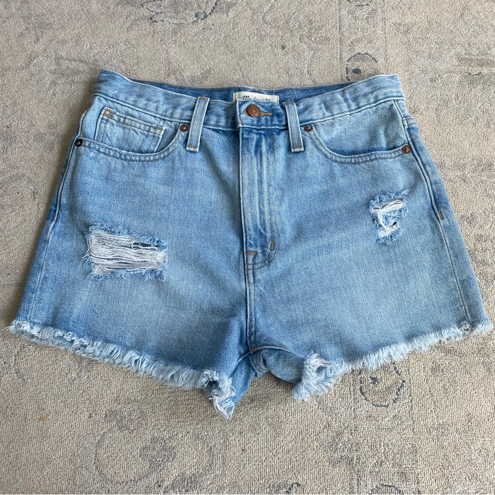 Madewell The Momjean Short 26 Cutoff Distressed High Waist Light Wash 100 Cotton